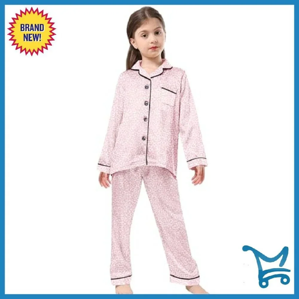 Satin Pajama Set, Button-Down Long Sleeve, Elastic Waist, Women's Sleepwear